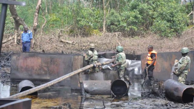 Military destroys 167 illegal refineries, arrests 18 alleged oil thieves