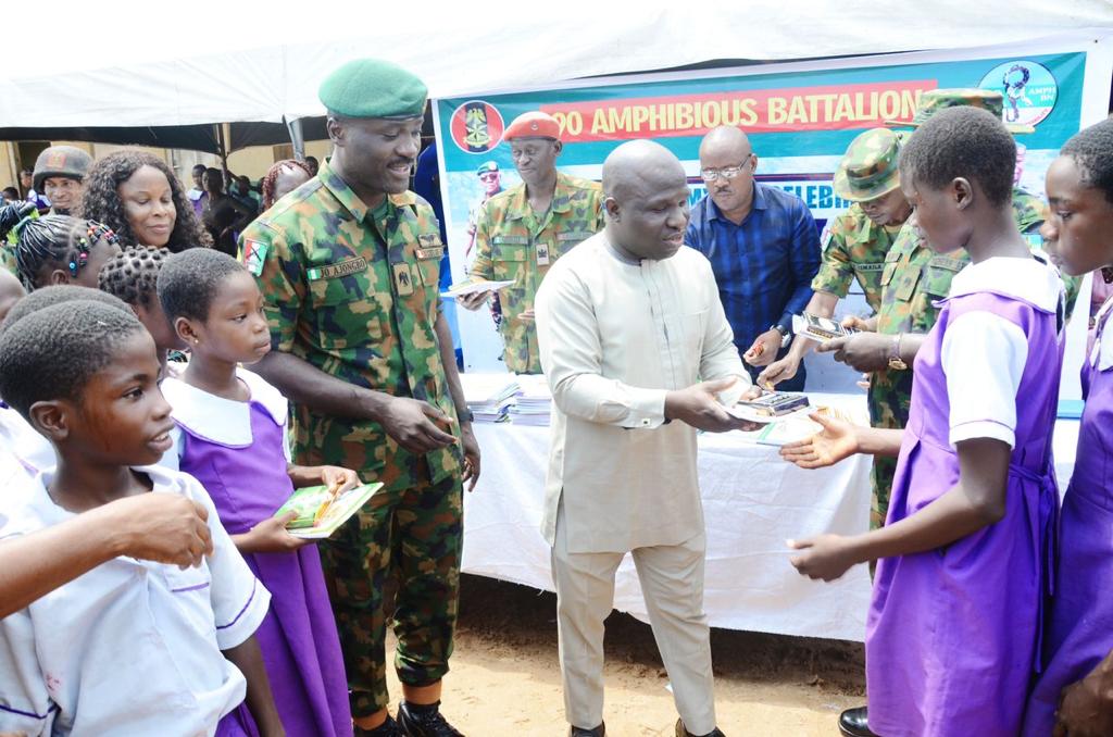 Army Day Celebration: 90 Amphibious Battalion Distributes Educational Materials To Primary Schools in Delta