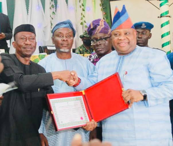 INEC presents Certificate Of Return to Osun Gov-elect Adeleke, Deputy Certificate